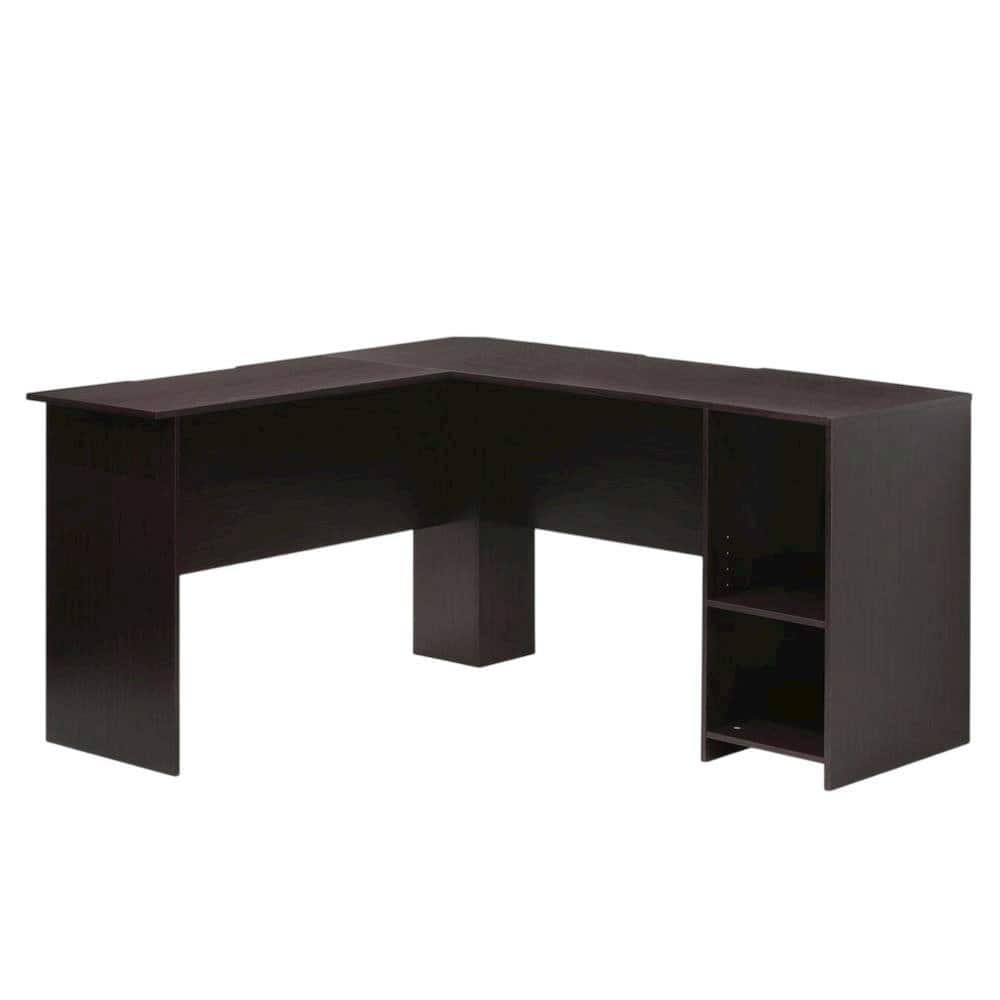 BisonOffice - L-Shaped Desk, Bookshelves Finish, Space-Saving Computer Workstation - Espresso