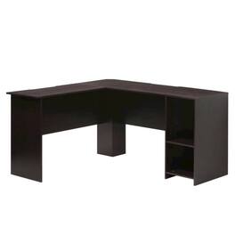 BisonOffice - L-Shaped Desk, Bookshelves Finish, Space-Saving Computer Workstation - Espresso