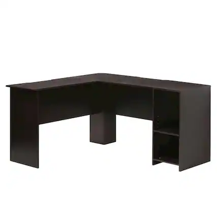 Front. BisonOffice - L-Shaped Desk, Bookshelves in Espresso Finish, Space-Saving Computer Workstation - Espresso.