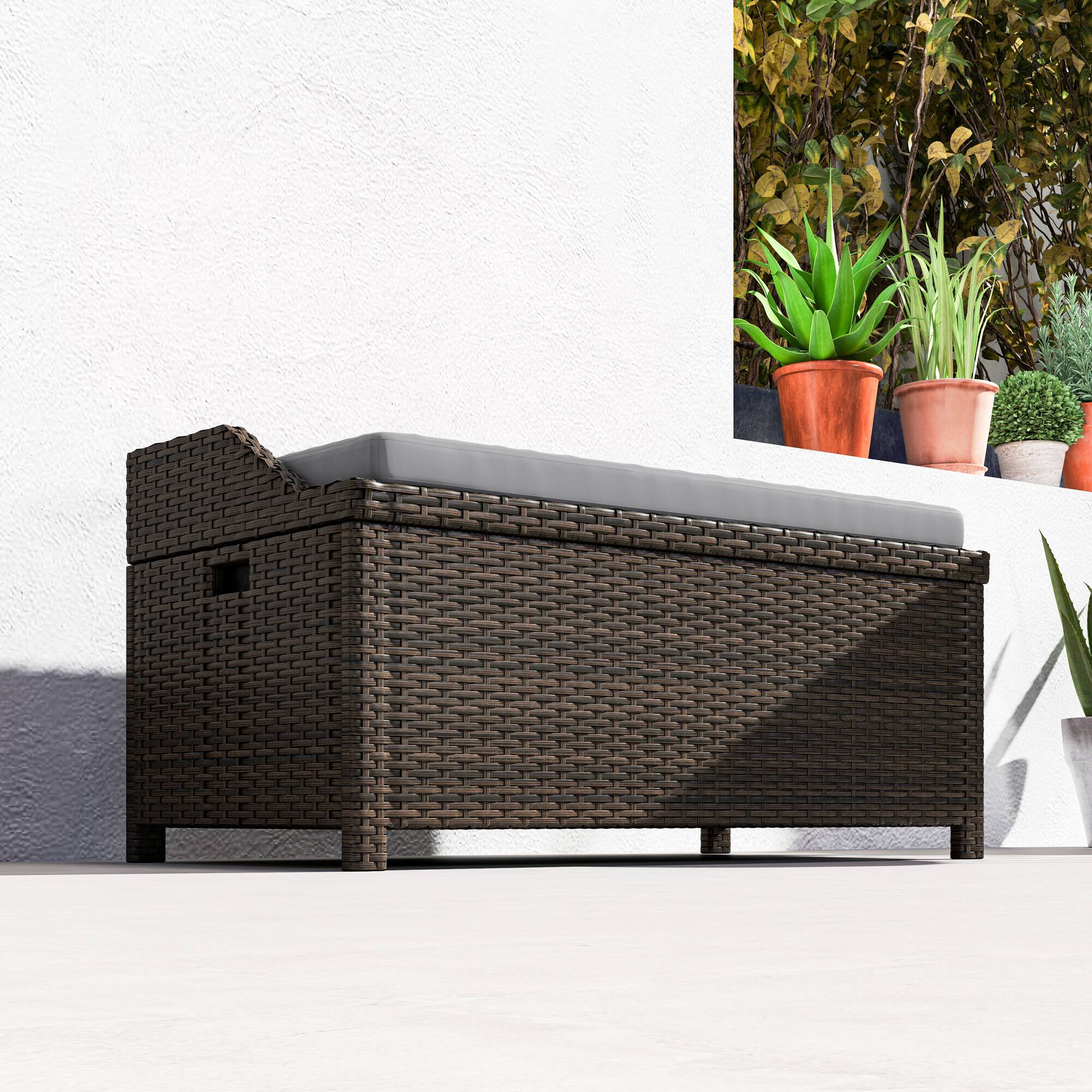 Alt View 8. Outsunny - 34 Gallon Outdoor Wicker Storage Bench Deck Box, PE Rattan Patio Furniture Pool Storage Bin Container - Gray.