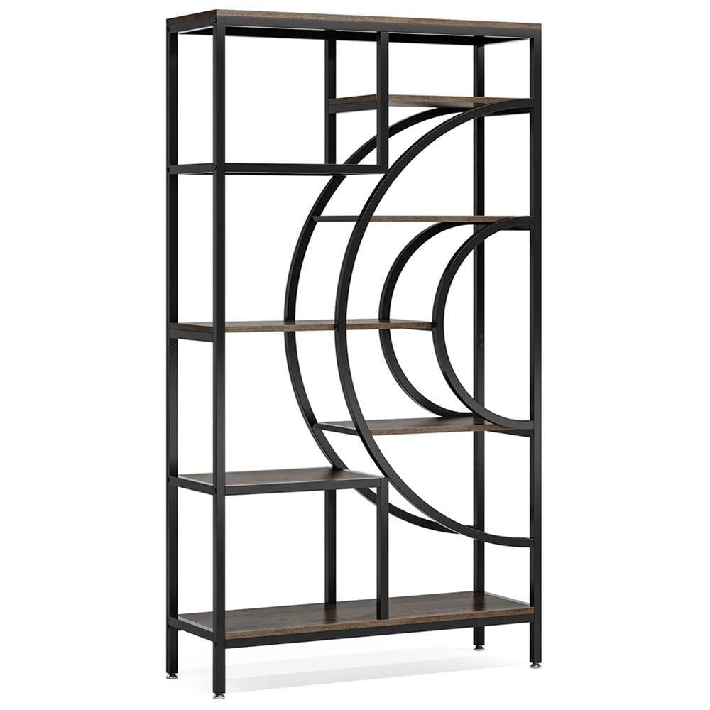 Left. Kadyn - Kadyn 8-Tier Bookshelf, 71" Geometric Bookcase, Industrial Etagere Shelving Unit,Brown & Black - Brown & Black.