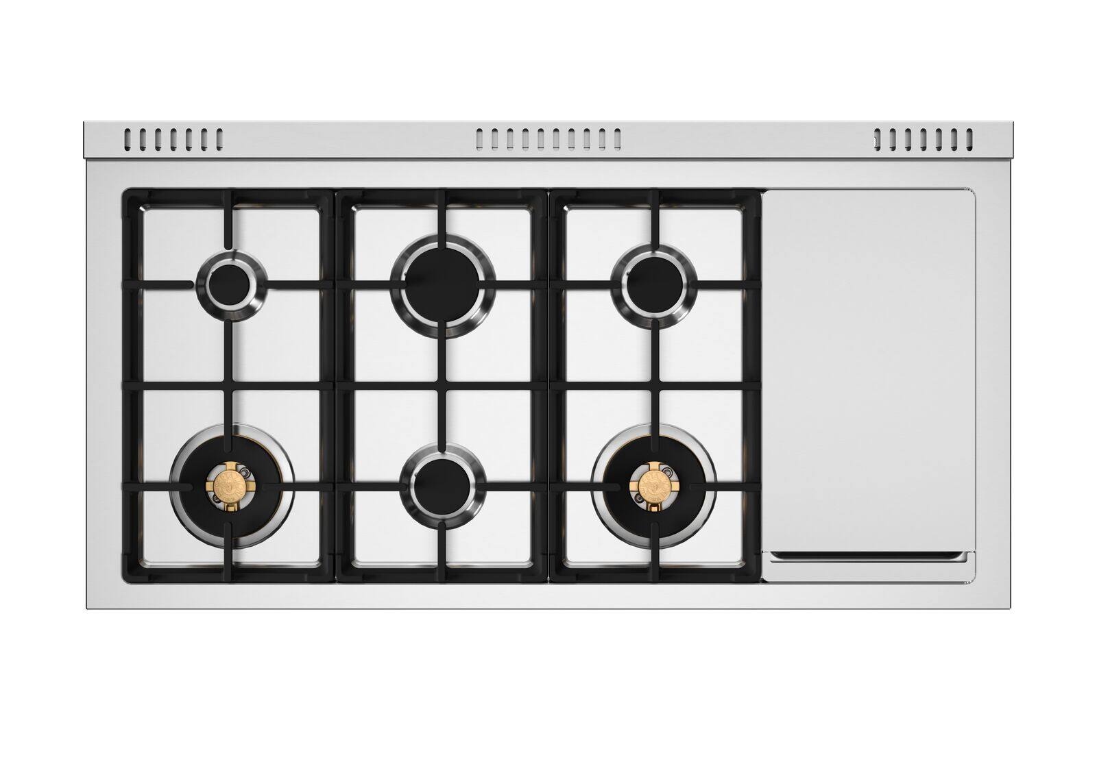 Angle. Bertazzoni - 48" Heritage Series 6-Burner Freestanding Dual Fuel Range - Stainless Steel/Gold - Stainless Steel.