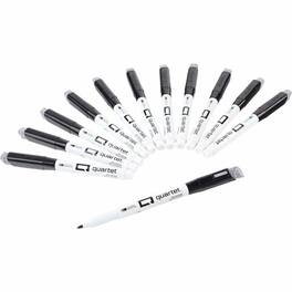 Quartet - Classic Dry Erase Markers with Eraser Cap Fine Bullet Marker Point Black Ink 1 Dozen