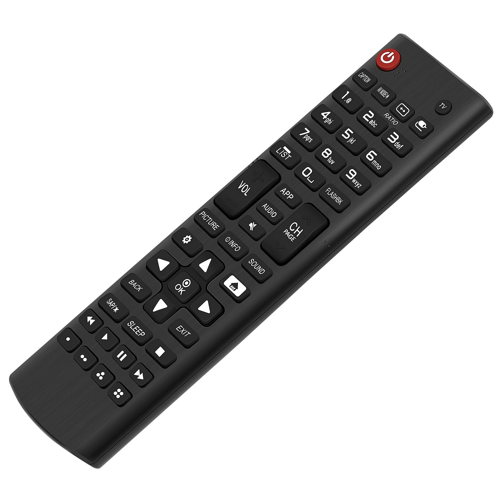BACK SAPI* SLEEP  
CAPTION @ *300MIN $ 4ghi 2 abc RATIO  5 IA E def LIST 8 tuv 6 mno 70 6 VOL wxyz APP FLASHBK PICTURE AUDIO PAGE CH INFO SOUND OK THIS EXIT  
TV
