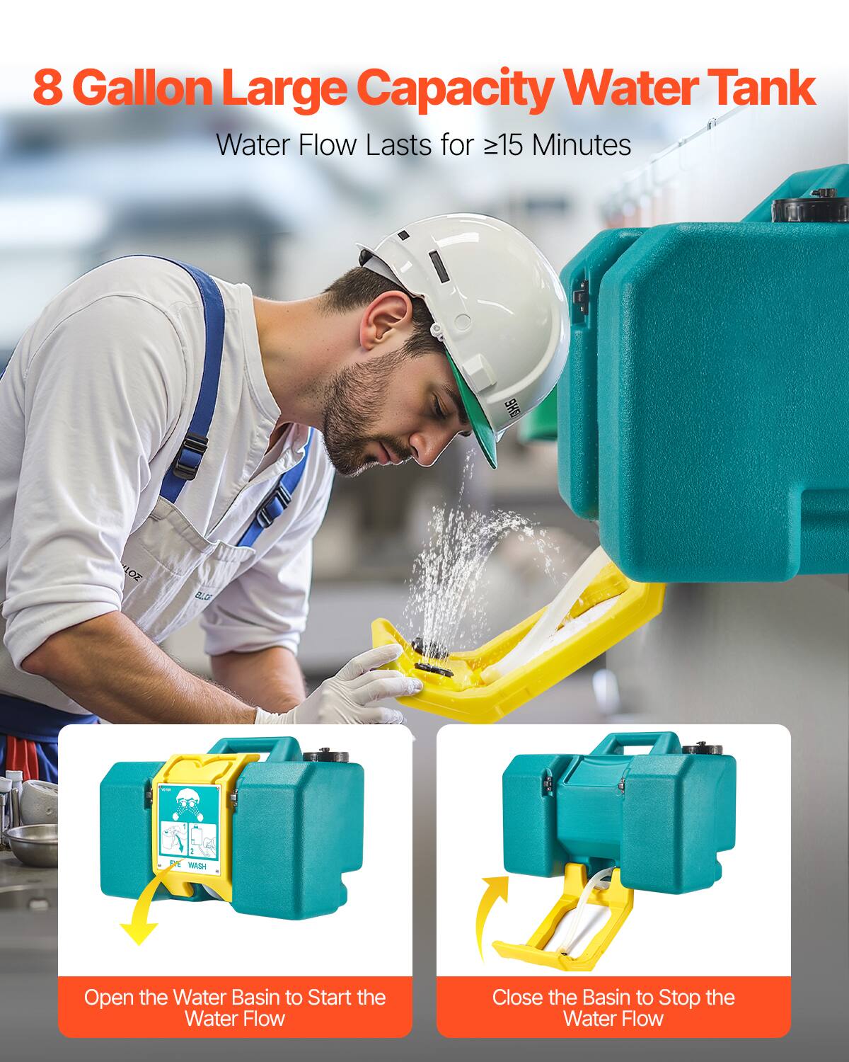 8 Gallon Large Capacity Water Tank  
Water Flow Lasts for ≥15 Minutes  

Open the Water Basin to Start the Water Flow  
Close the Basin to Stop the Water Flow