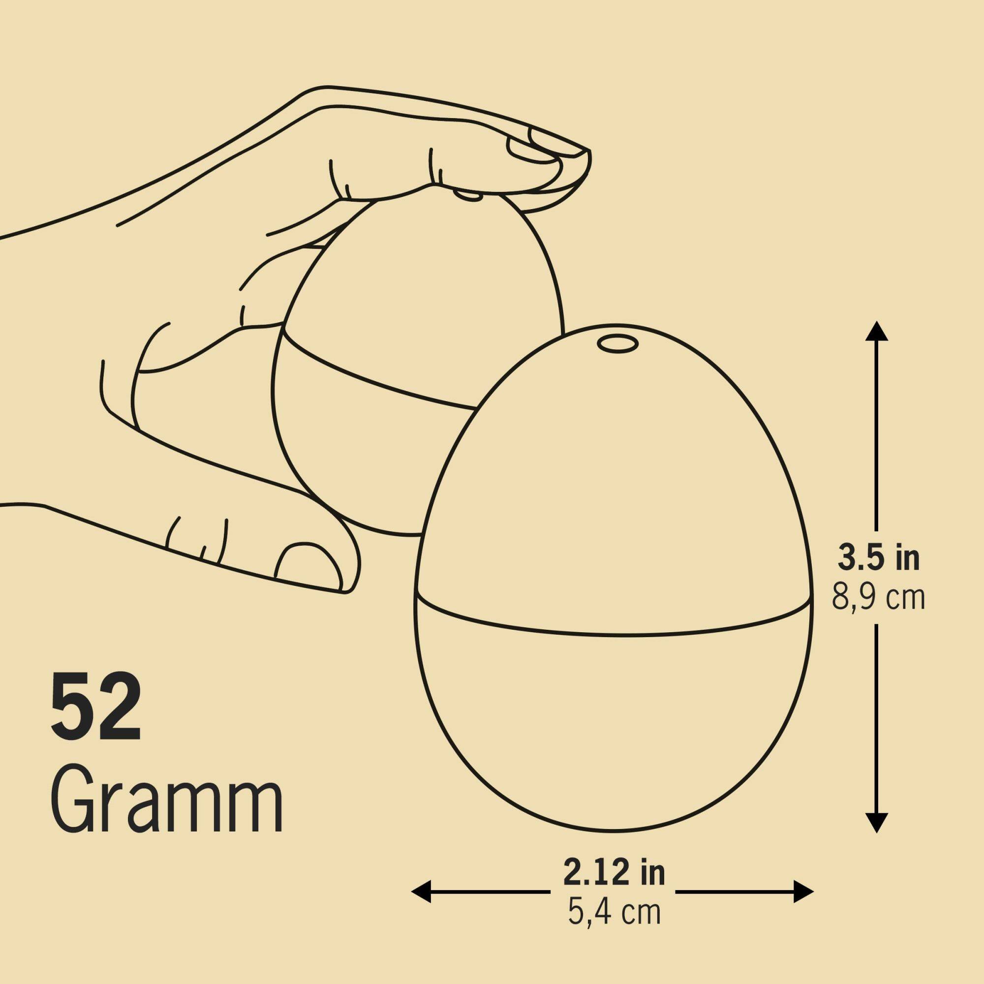 3.5 in 8,9 cm  
52 Gramm  
2.12 in 5,4 cm