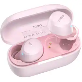 TOZO - A1 Wireless Earbuds, Bluetooth 5.3, Lightweight, IPX5, 2 Mic AI Calls, Premium Sound Bass, 32 EQs, Charging Case - Rose Gold