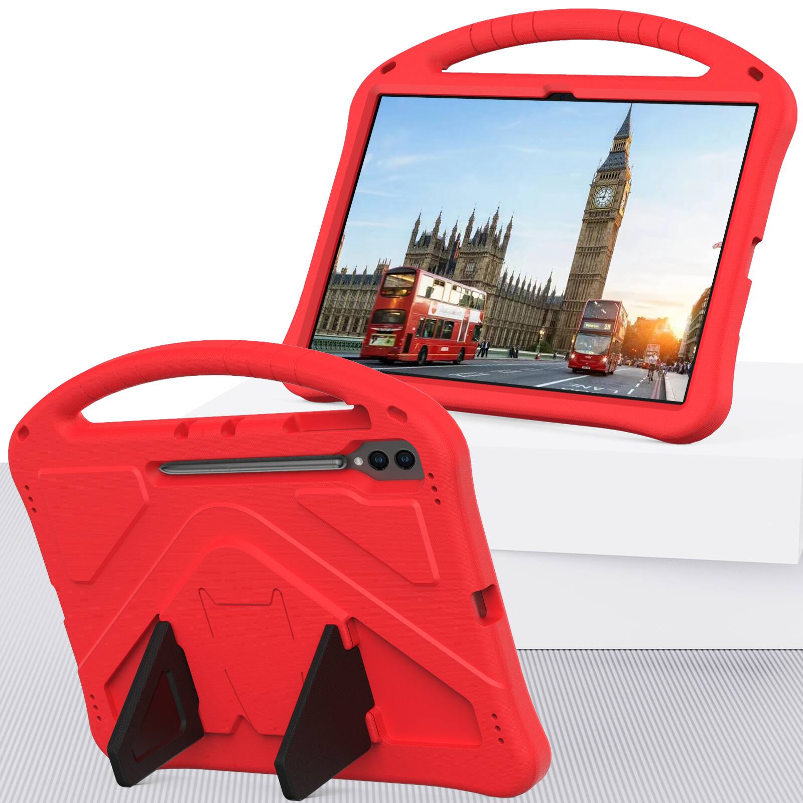 Angle. Dteck - For Samsung Galaxy Tab S9 Ultra/S8 Ultra 14.6-inch Lightweight EVA Shockproof Handle Stand Kids Case Cover - Red.