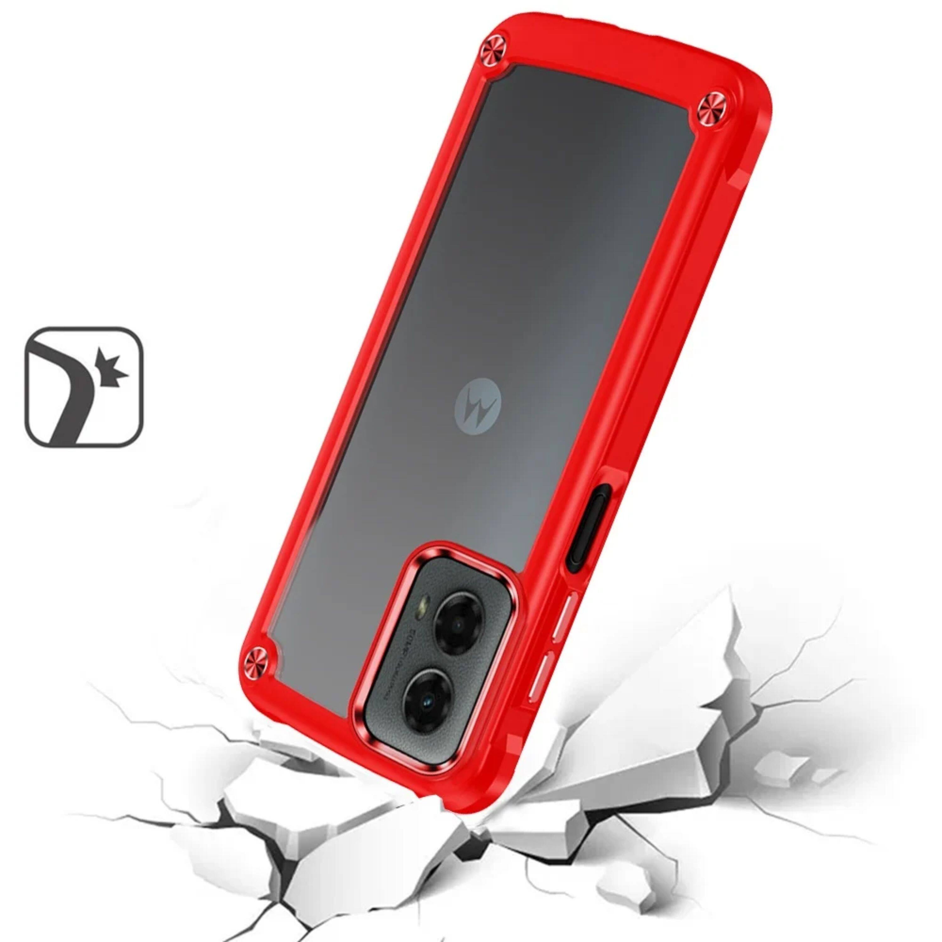 Left. Kitcheniva - Premium Hybrid Clear Back Metal Button Case With Tempered Glass For Moto G Stylus 2024 Red - Red.