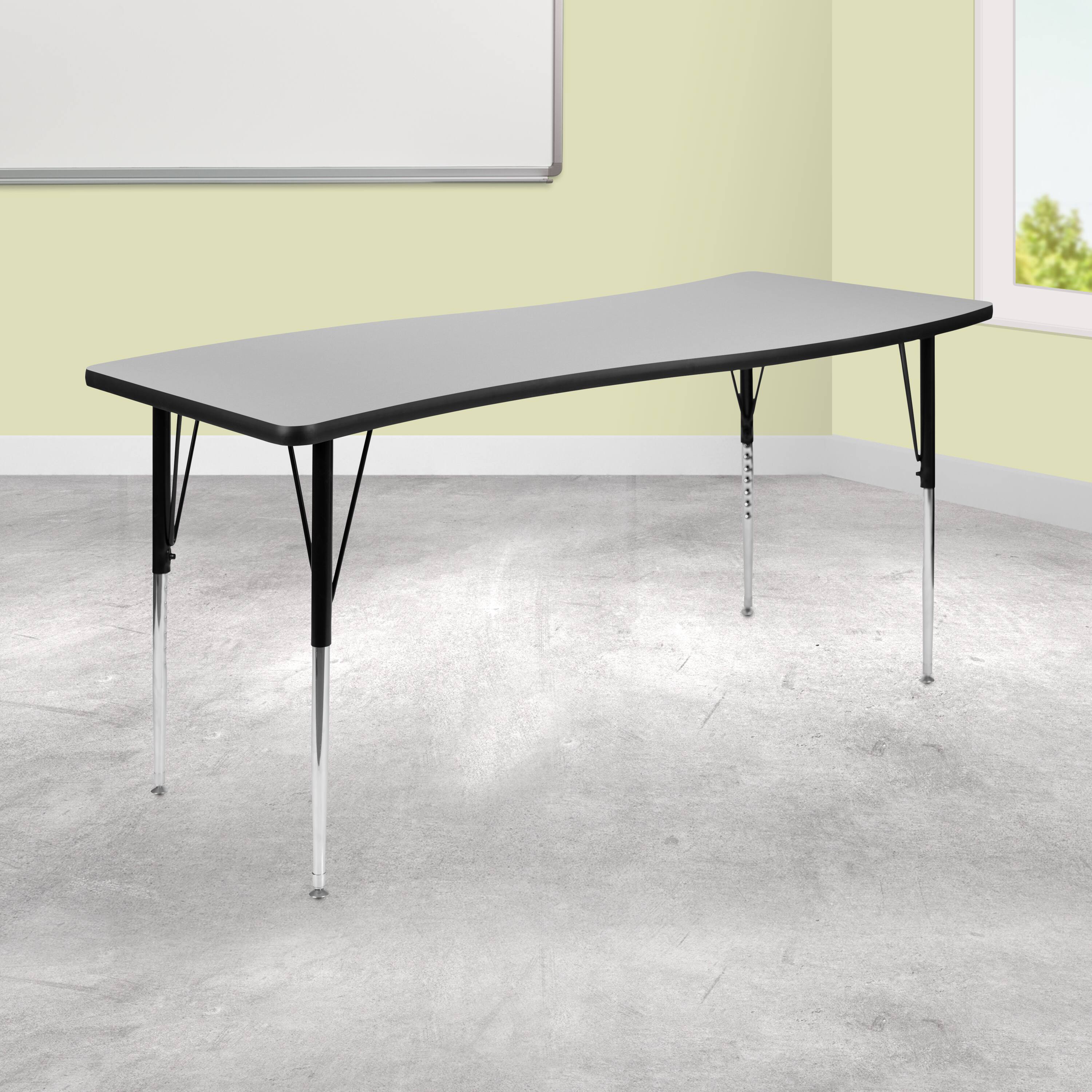 Alt View 1. Emma + Oliver - 26"W x 60"L Rectangle Wave Flexible Collaborative Adjustable Height Activity Table - Grey.