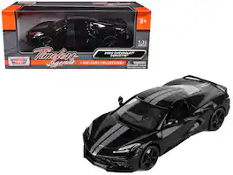 Motormax - 2020 Chevrolet Corvette C8 Stingray Black with Silver Stripes "Timeless Legends" Series 1/24 - Black/Silver