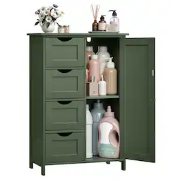 Songmics Home - Storage Cabinet with Drawers, Freestanding Floor Cabinet with Door, 11.8 x 21.7 x 32.3 Inches, Adjustable Shelf - Forest Green