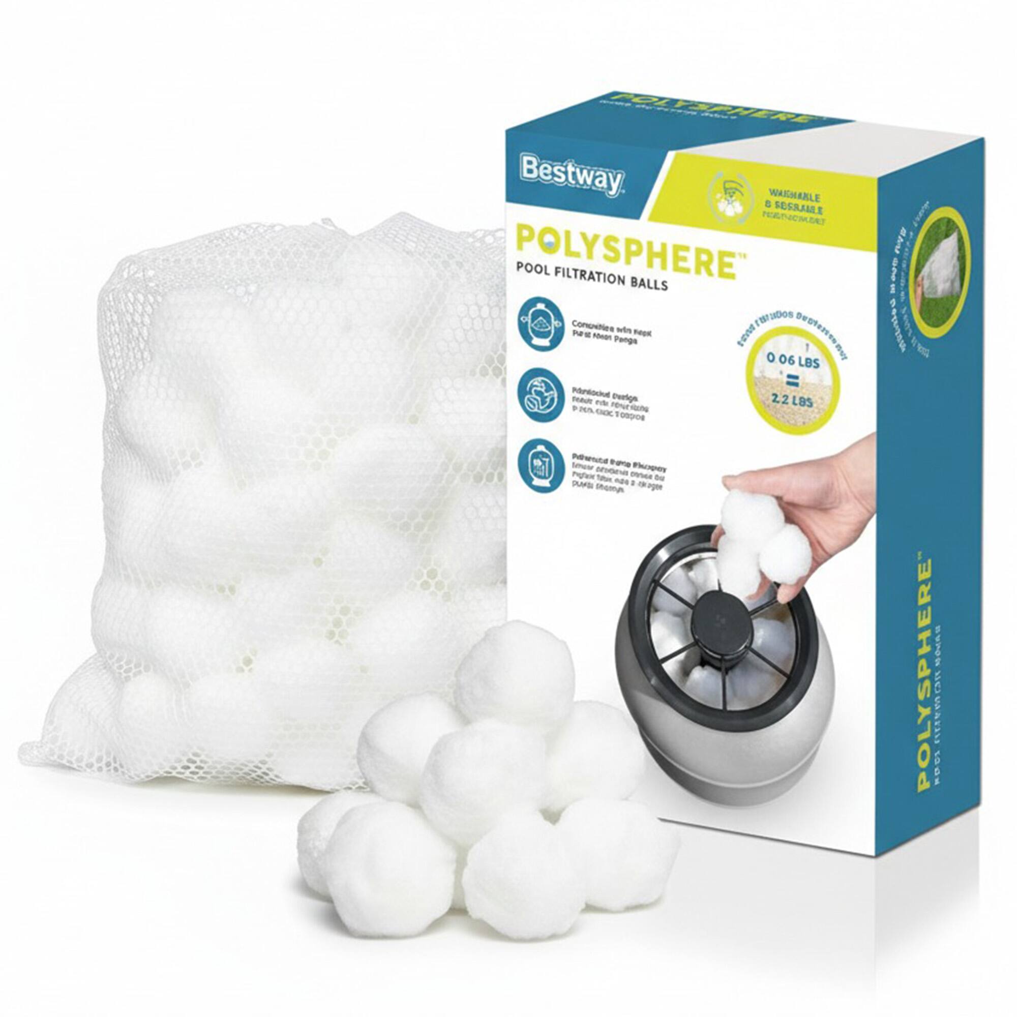 10 HHERE Bestway POLYSHERE POOL FILTRATION BALLS Conputtee 113009 nre wis -eo Deptamsenuy Ponge sevr o 06 I LBS Pantocha Denrige TAUN t 2.2 LBS . % - PeNFTG 109008 he Mtbaleg DrT Nntd -a - -a Tcap Pgwa -t - - DLFE -es sinomas crage POLYSHERE ATORHA 100s Ean