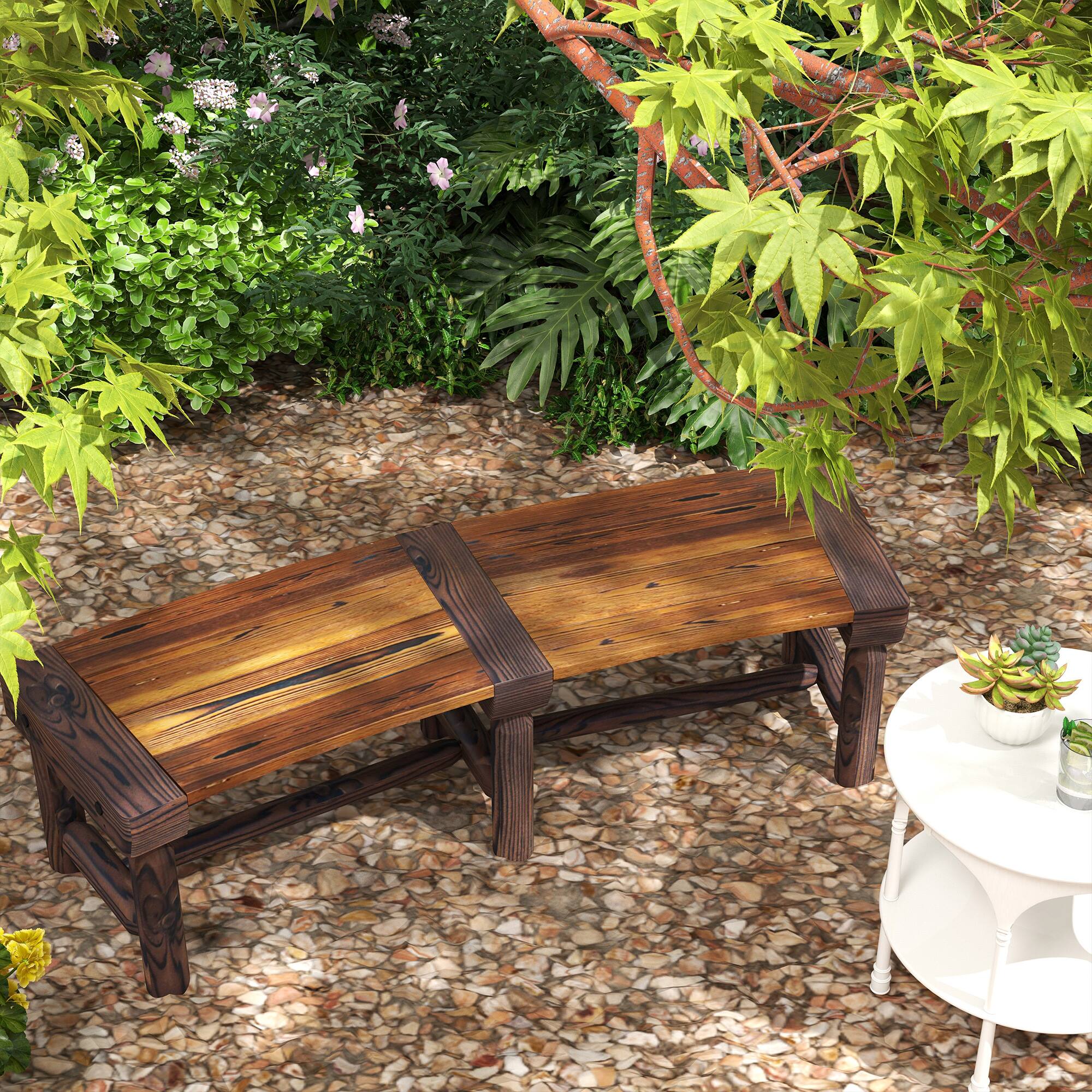 Alt View 8. Outsunny - Wooden Garden Bench, Semicircular Round Outdoor Tree Bench, Wrap Around Park Bench for Yard, Patio, Deck, Lawn - Brown.
