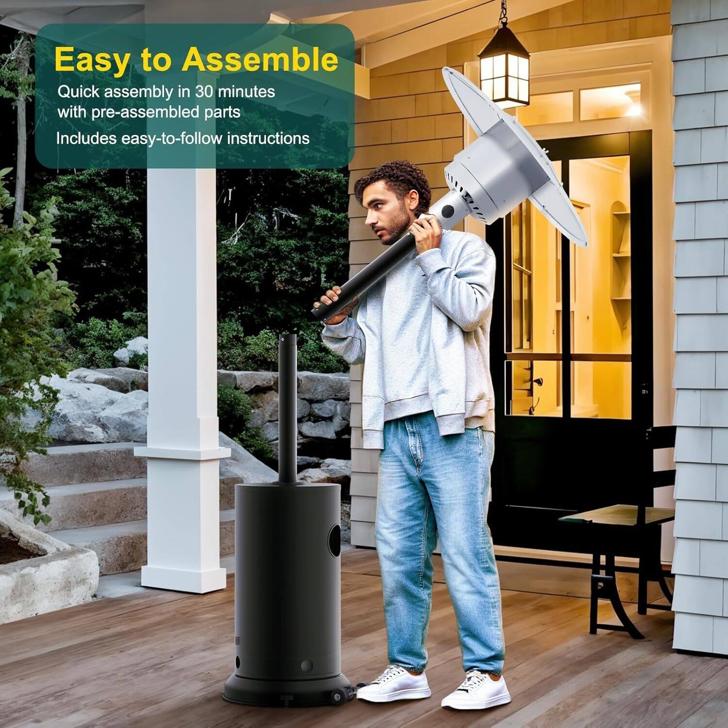 Angle. Acekool - 48,000 BTU Stainless Steel Propane Outdoor Patio Heater for Garden, Deck, Bronze.