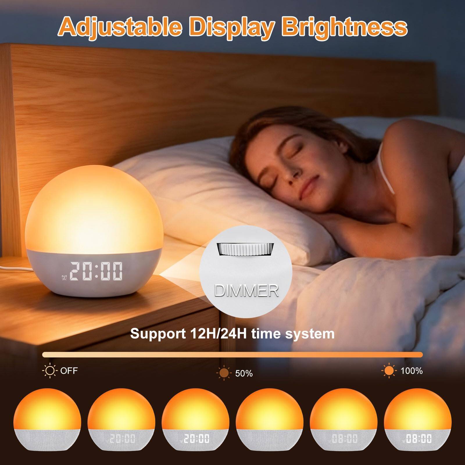 Adjustable Display Brightness  
DIMMER  
Support 12H/24H time system  
OFF 50% 100%  
20:00 08:00 08:00