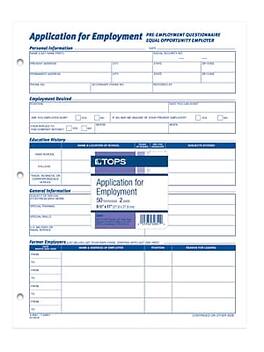 TOPS - Application for Employment, 2-Sided, 8-1/2 x 11", 50 Sheets/Pad, 2 Pads/Box - White