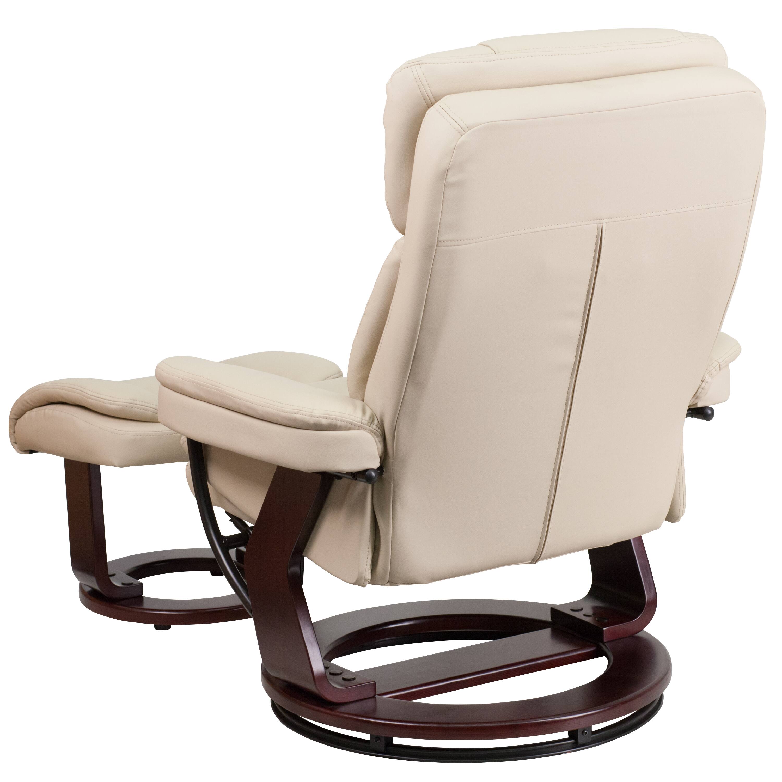 Alt View 4. Emma + Oliver - Multi-Position Recliner & Curved Ottoman with Swivel Wood Base - Beige.
