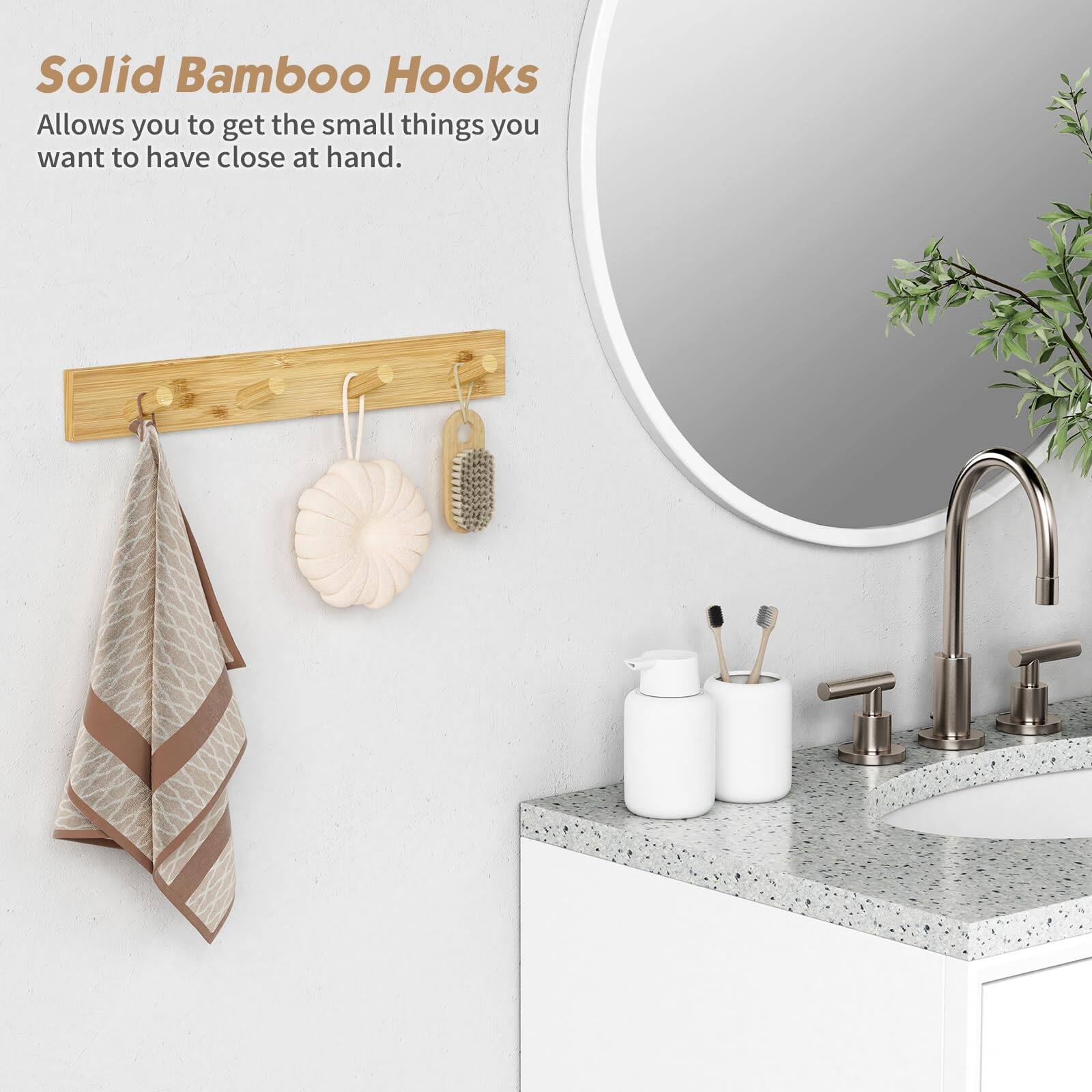 Solid Bamboo Hooks  
Allows you to get the small things you want to have close at hand.