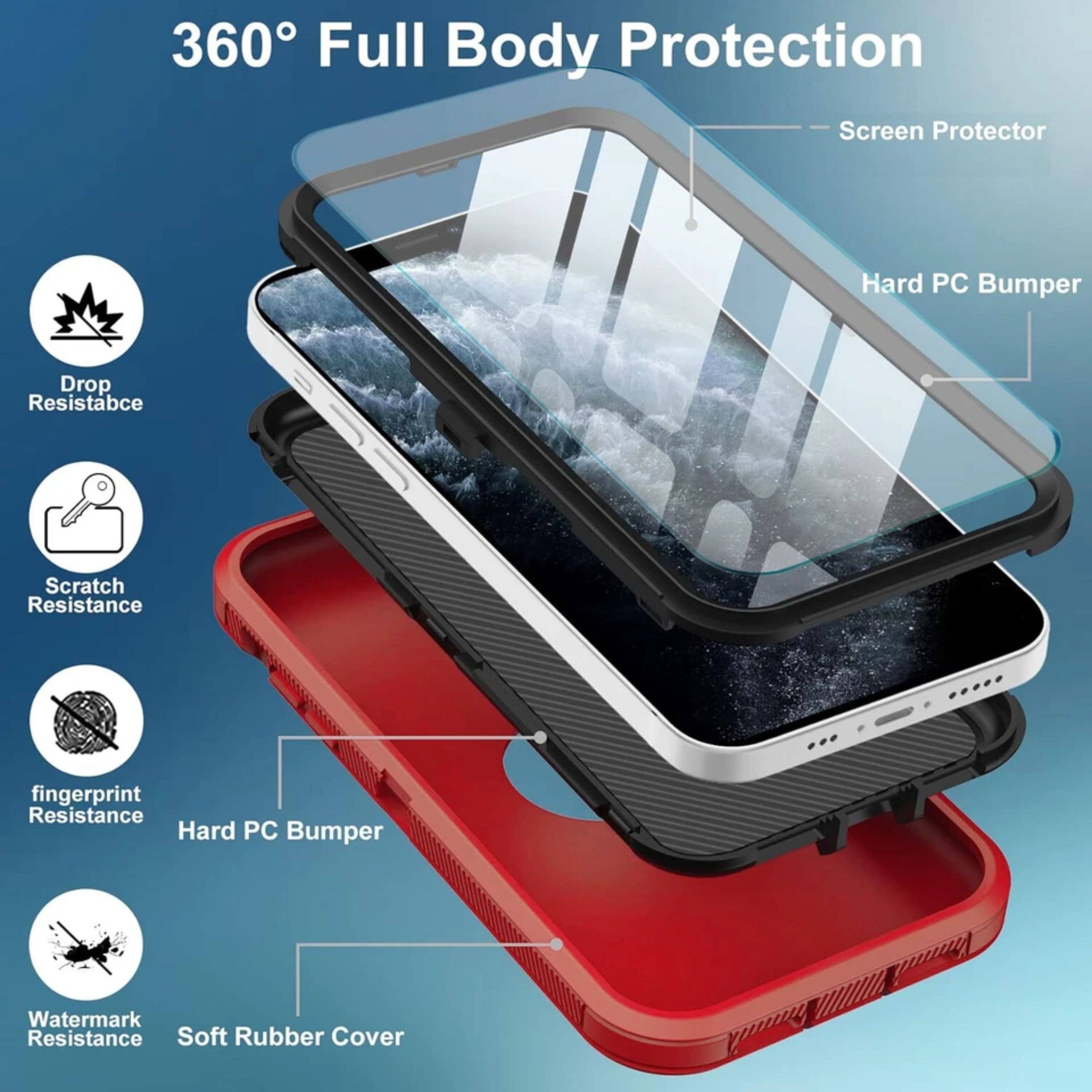 360° Full Body Protection

- Screen Protector
- Hard PC Bumper
- Drop Resistance
- Scratch Resistance
- Fingerprint Resistance
- Watermark Resistance
- Soft Rubber Cover
