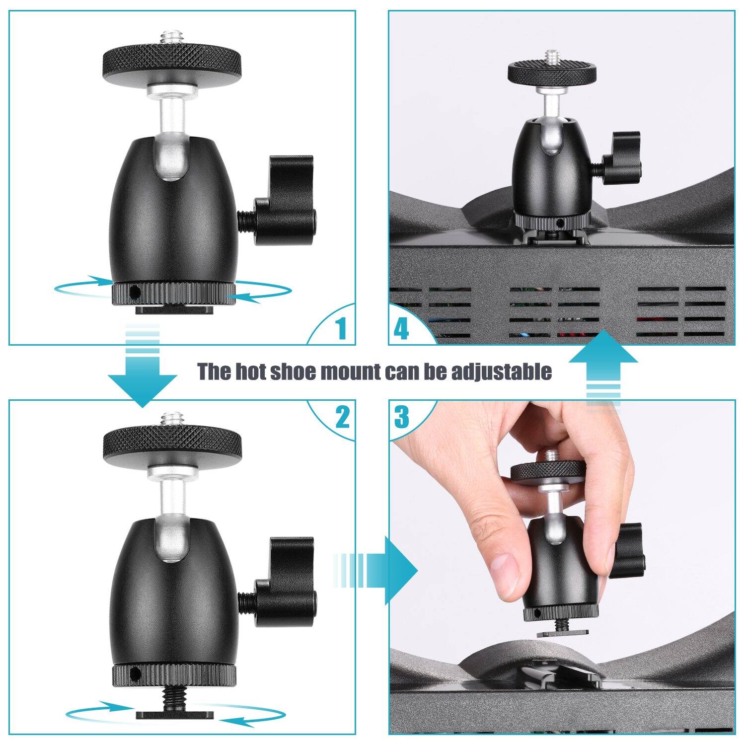 1. The hot shoe mount can be adjustable.
2. 
3. 
4.