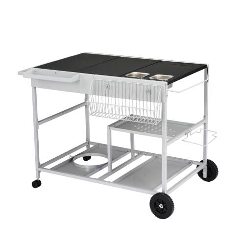 Alt View 1. Winado - Portable Movable Grill Table Cart with Wheels, Side Handle Table Stand for Patio Kitchen Island Outdoor Grill Camping - Silver.