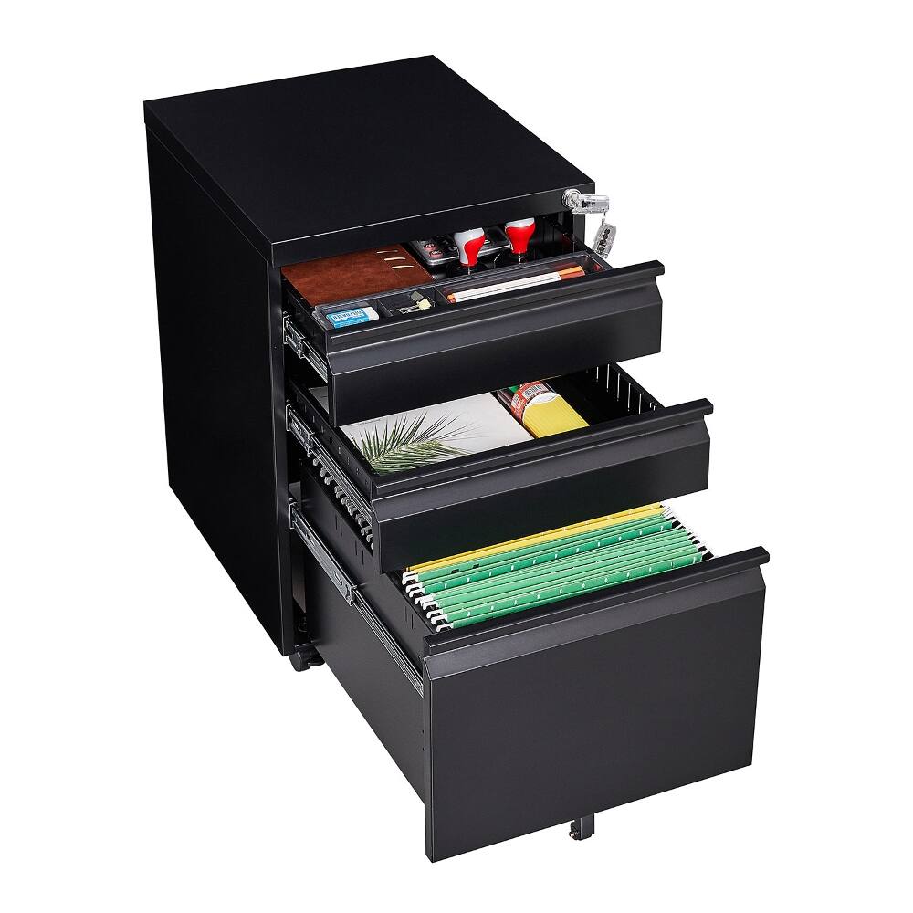 Alt View 9. Loheer - Loheer 3 Drawer Mobile File Cabinet Black Metal Rolling Cabinet with Lock for Legal Letter Size Under Desk.