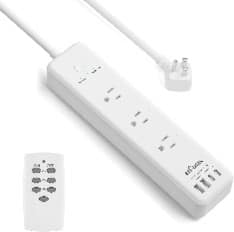 BN-LINK - Remote Control Power Strip, 3 Outlets + 4 USB (20W USB-C), 3.9Ft Cord, 15A, ETL Listed - White