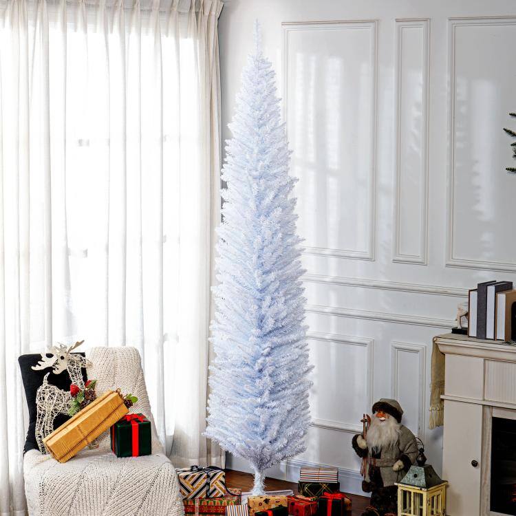 Alt View 1. PULUZ - 8ft Unlit Pencil Artificial Christmas Tree with Realistic Branches and 618 Tips, Plastic Base - White.