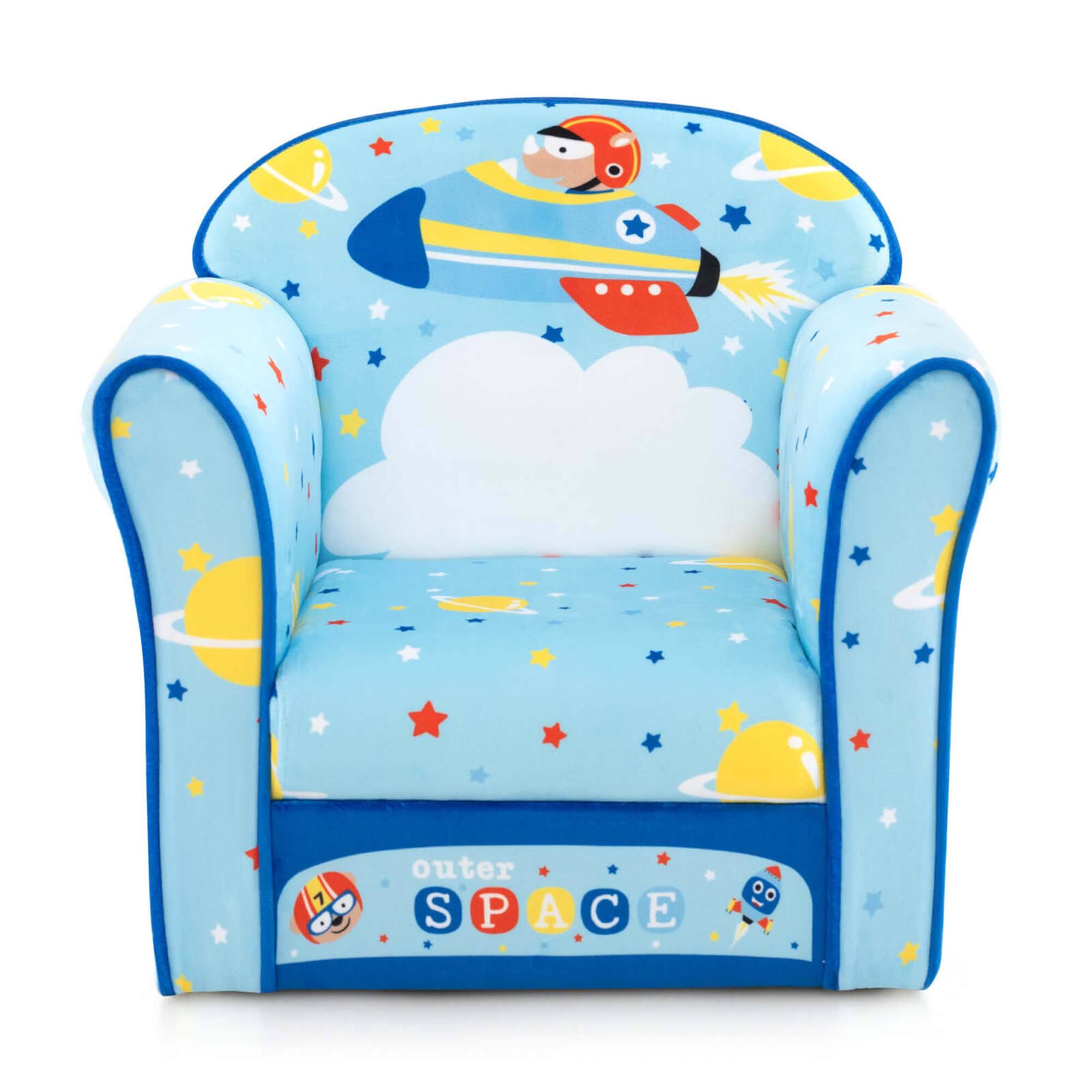 Costway - Kid's Sofa Chair Toddler Upholstered Armchair Wooden Frame Children Couch Blue - Navy
