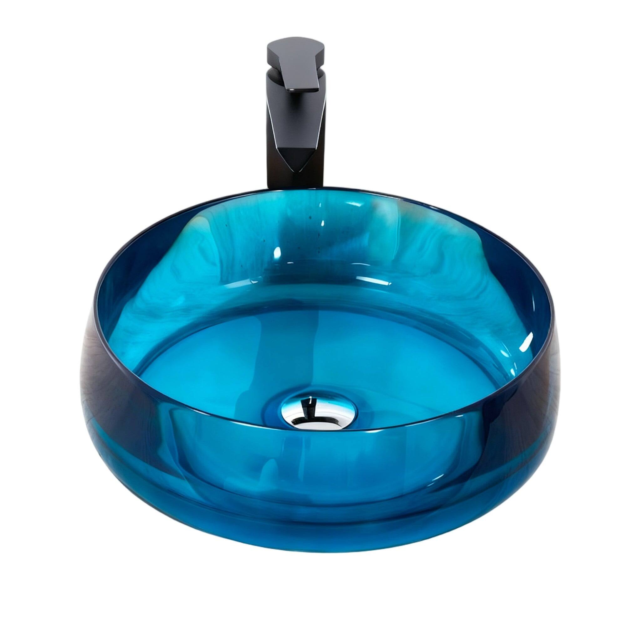 Alt View 1. Boyel Living - Modern Deep Brown Round Resin Vessel Sink in Blue - Blue.