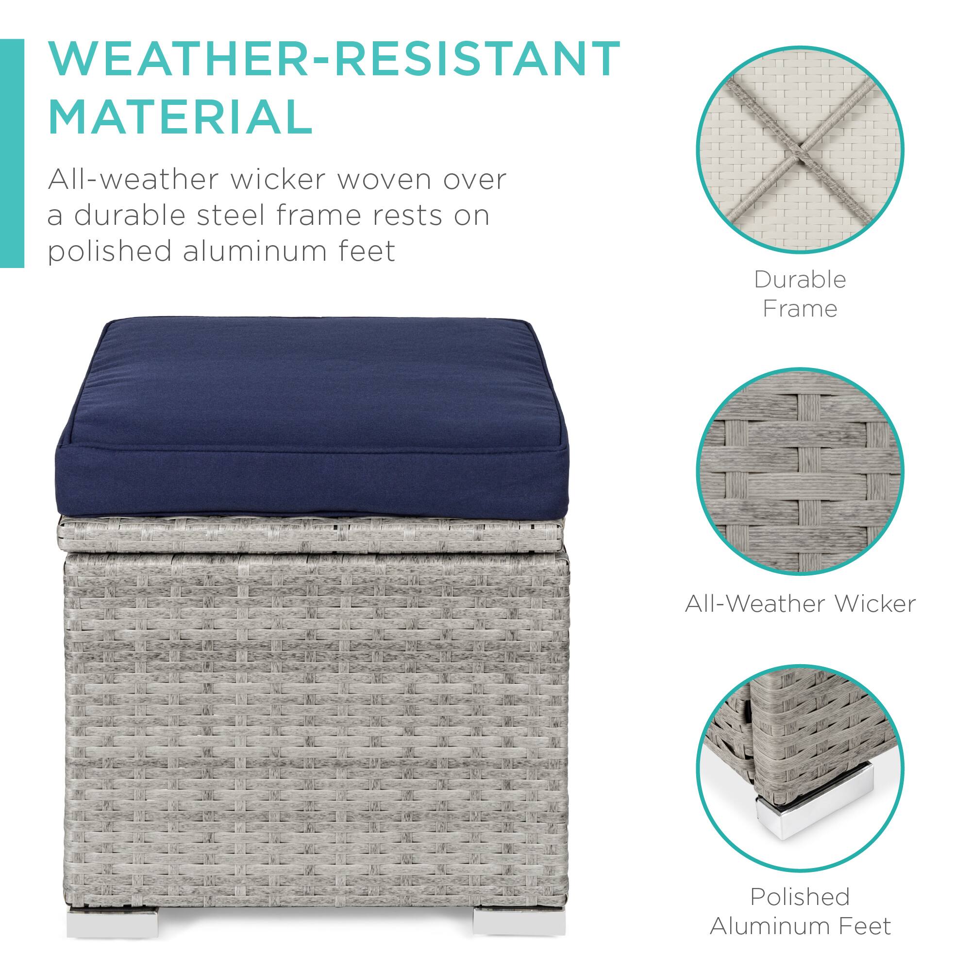 WEATHER-RESISTANT MATERIAL

All-weather wicker woven over a durable steel frame rests on polished aluminum feet

- Durable Frame
- All-Weather Wicker
- Polished Aluminum Feet