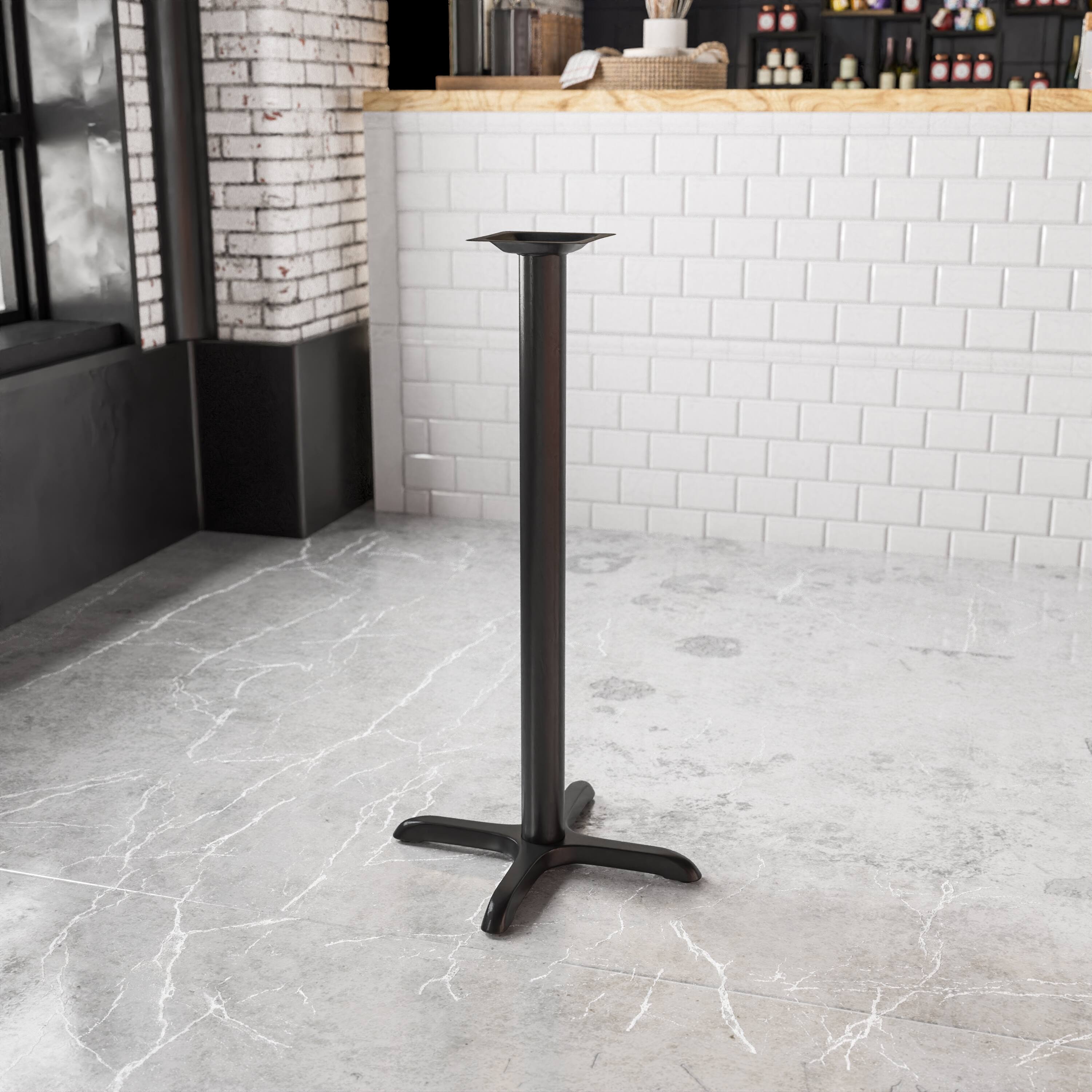 Angle. Flash Furniture - Beverly 22'' x 22'' Restaurant Table X-Base with 3'' Dia. Bar Height Column - Black.