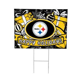 Evergreen Enterprises - Pittsburgh Steelers 24" x 18" Happy Holidays Christmas Outdoor Staked Yard Sign - Multicolor