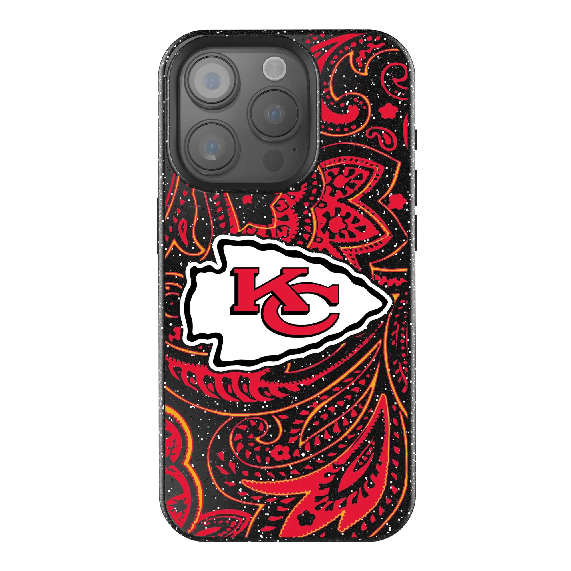 Front. Keyscaper - Kansas City Chiefs Paisley Bling iPhone Case - 15 Plus - Black.