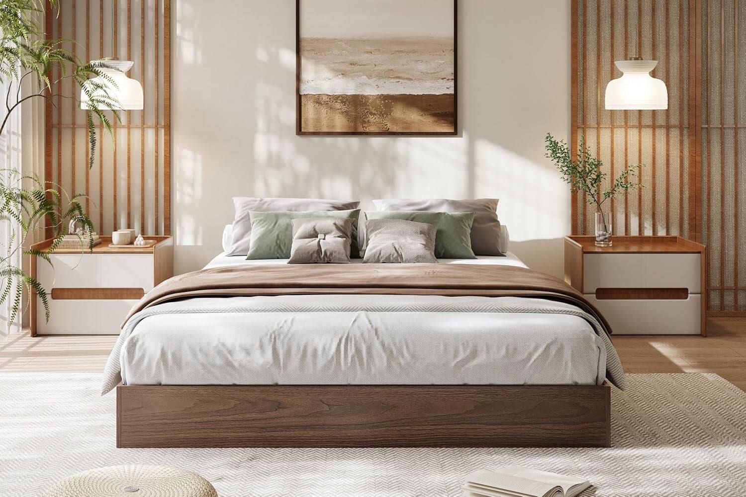 Angle. GARVEE - Full Wood Platform Bed Frame, Slat Support, Easy Assembly, Walnut – Classic Wood Frame with Reliable Support - Walnut Wood.