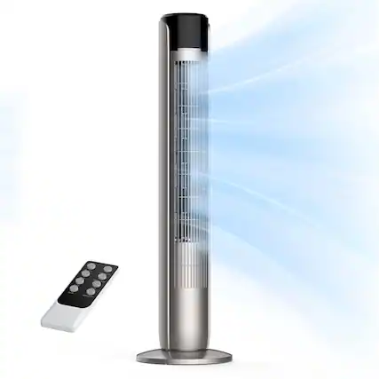 Front. Sweet - 36" Bladeless Tower Fan with 4 Speeds, 60° Oscillation, Remote Control & 12-Hour Timer - Grey.