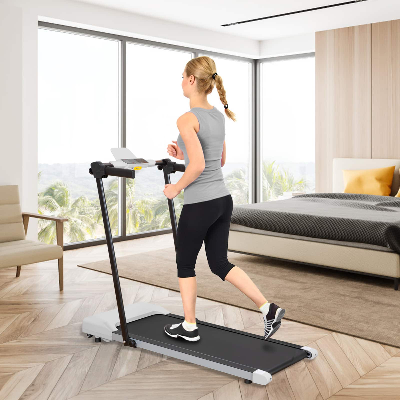 Akoasm - Walking Pad Folding Treadmills for Home with LED Displays and Built-in Wheels for Walking & Running - Gray