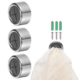 Unique Bargains - 3pcs Push Towel Hooks, Round Adhesive Dish Towel Hook, Easy Wall Mount Holder for Kitchen Bathroom Hand Towels - Bright Silver