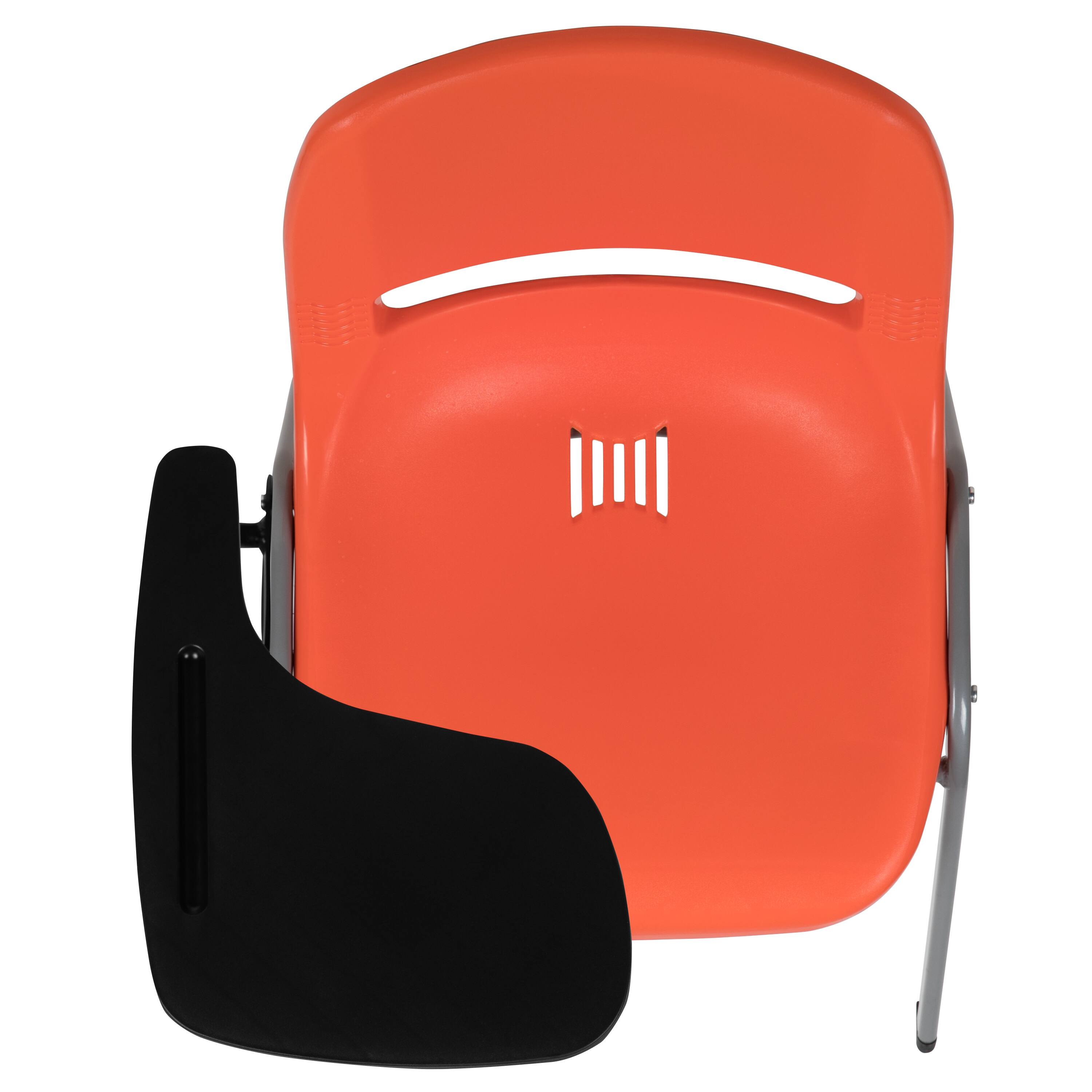 Alt View 8. Emma + Oliver - Ergonomic Shell Chair with Right Handed Flip-Up Tablet - Tablet Arm Desk - Orange.