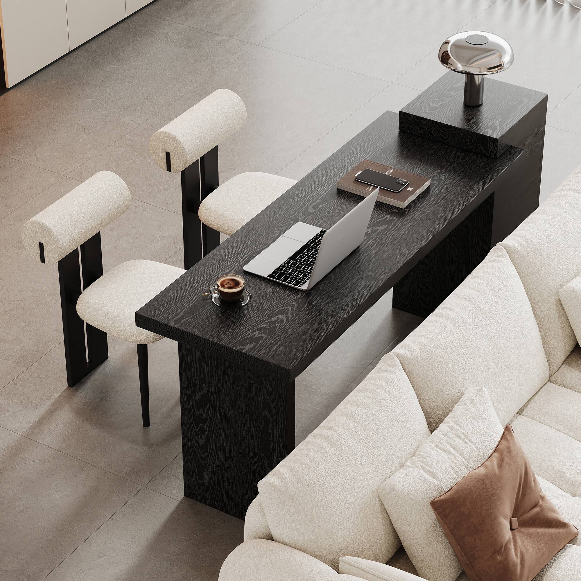 Left. Loheer - Loheer- Black Console Table 5.6ft Long Sofa Table Two Tier Storage Shelves for Entryway Living Room - Black.