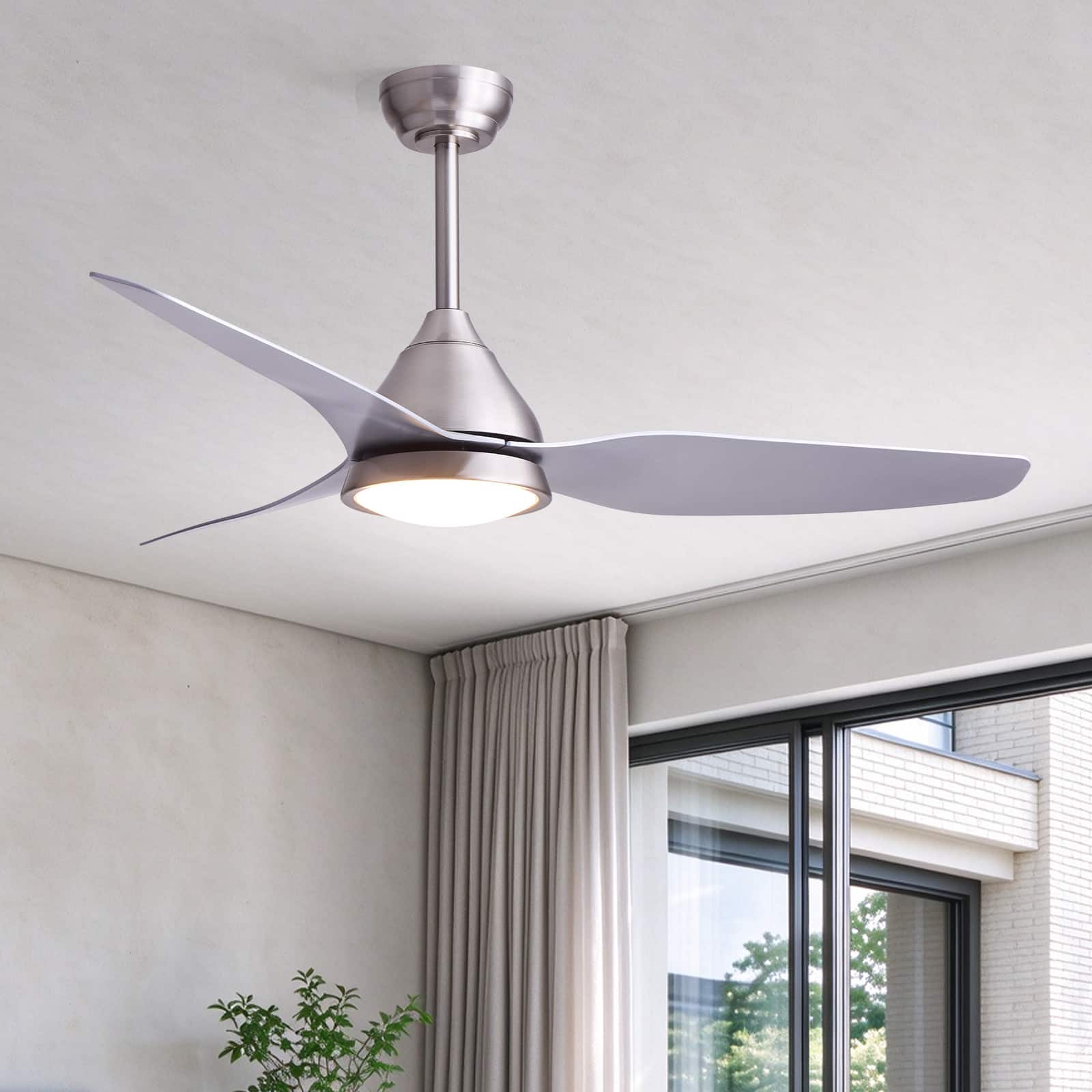 Siljoy - 52 Inch 3 Blade ABS Modern Ceiling Fan with Dimmable LED Light for Bedroom Living Room - Brushed Nickel