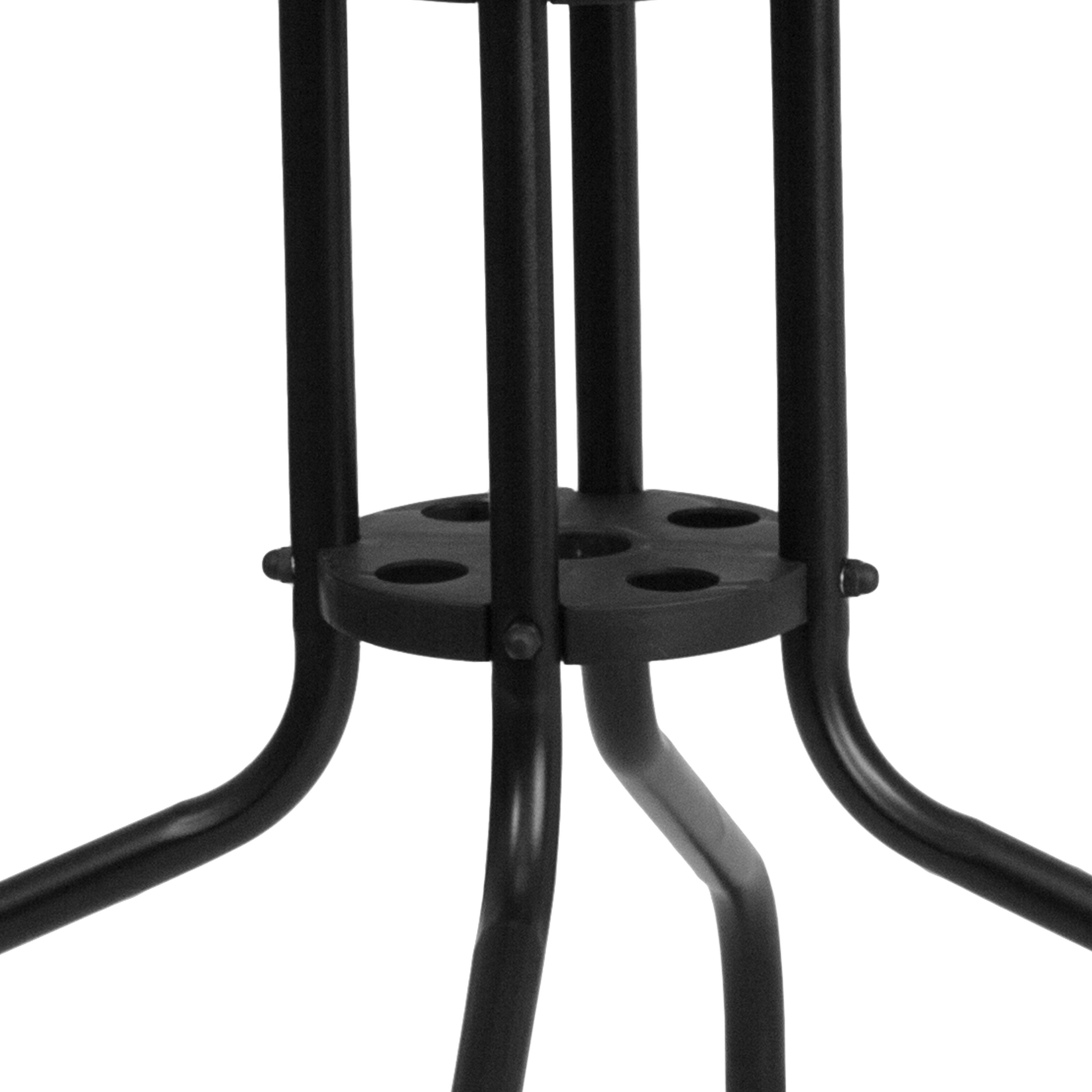 Alt View 5. Emma + Oliver - 28" Square Tempered Glass Metal Table with Rattan Edging - Clear Top/Black Frame.