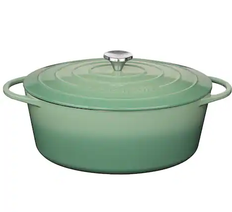 Front. Kuchenprofi - Provence Enameled Cast Iron Oval Dutch Oven, 13" L, 7.4 qt, Jade - Jade.