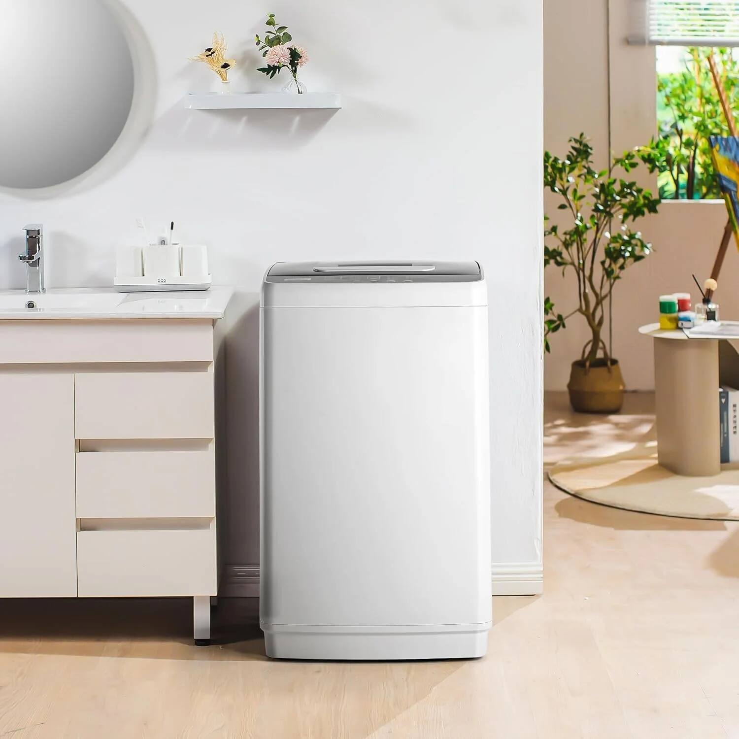 Left. SIMZLIFE - 1.04 Cu.ft Portable Washing Machine,Compact Washer for Apartments & Homes ,8.8LBS with LED Display - White.