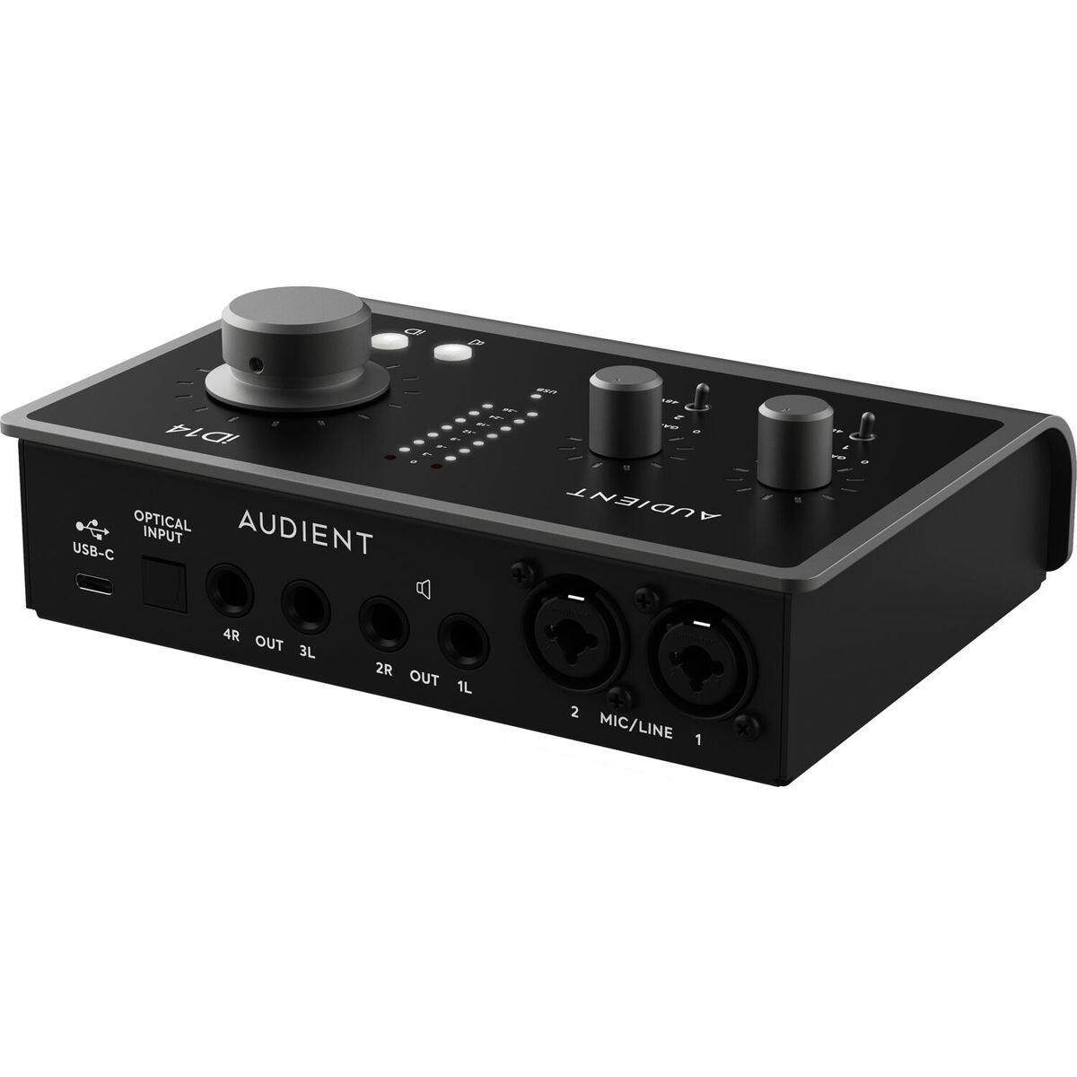 iD14 OPTICAL INPUT AUDIENT USB-C

NEW 49.7 R M Z to AUDIENT

OF

4R OUT 3L

2R OUT 1L

2 MIC/LINE 1