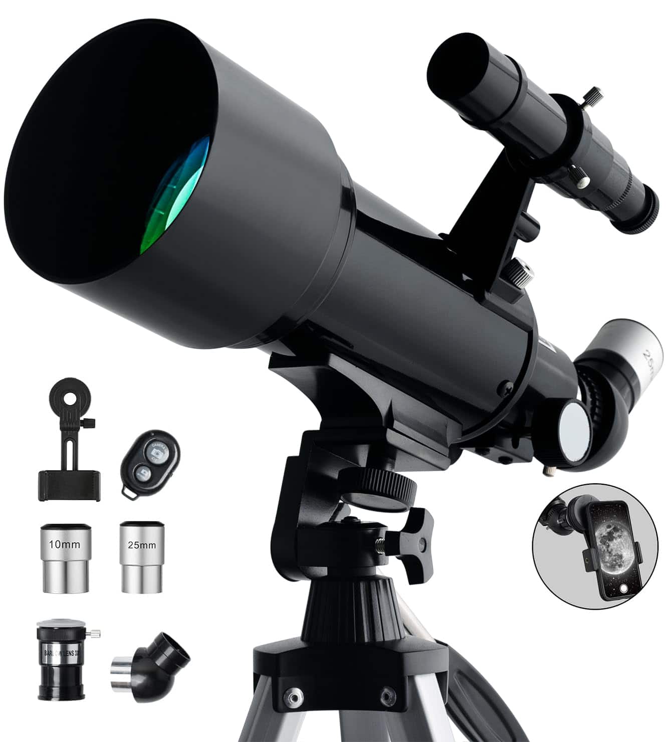 DORLUKFU - Telescope 70mm Aperture 500mm - Portable Catadioptric Telescopes for Kids & Adults AZ Mount Fully Multi-Coated Optics,