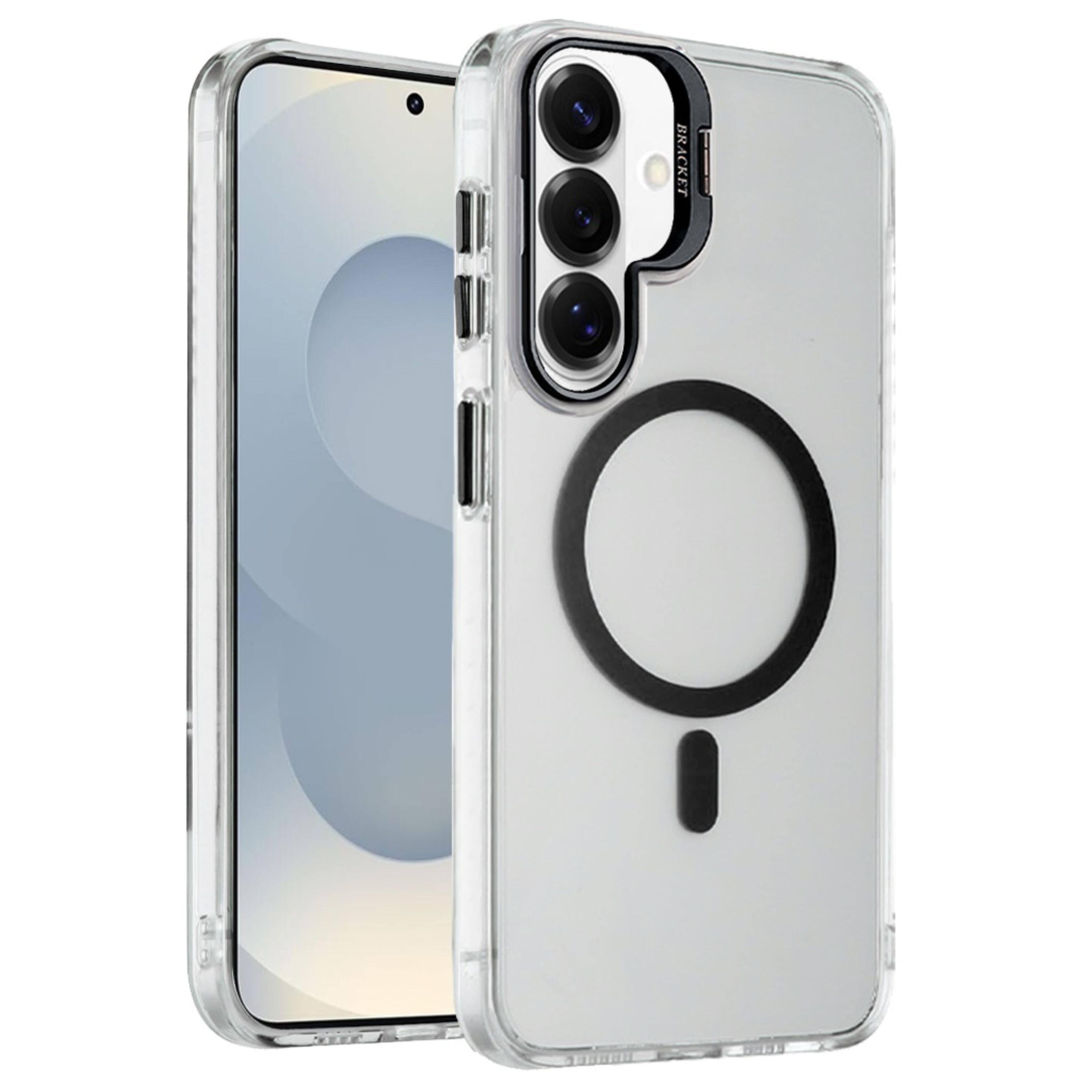 Left. Kitcheniva - Metallic Camera Stand Magnetic Circle Plus Tempered Glass For Samsung S26 Black - Black.