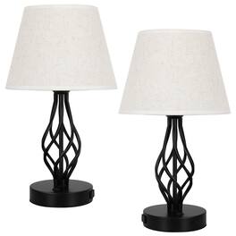 Oumilen - Set of 2 Modern Nightstand Desk Lamp w/Spiral Cage,USB Charging Ports, AC Outlet
