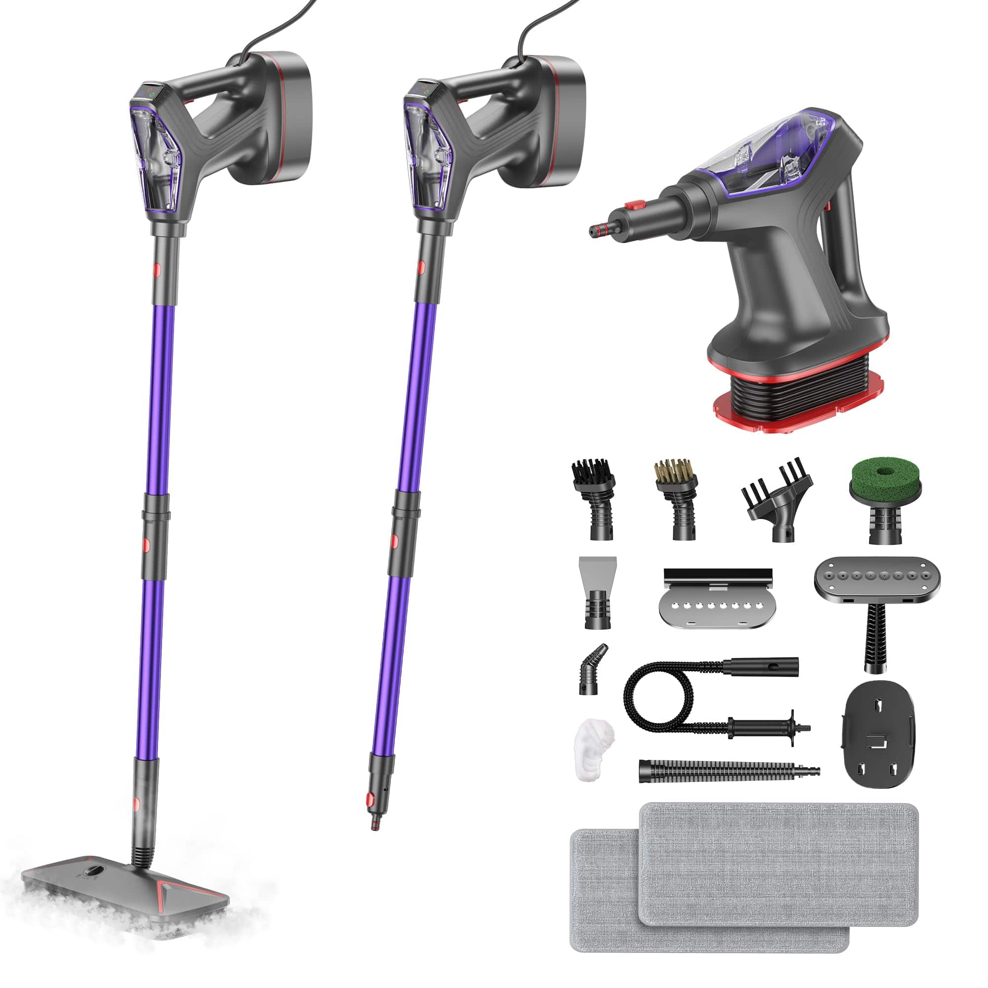 GlowWise - 29-in-1 Heavy Duty Steam Mop & Handheld Steamer – Cleans Floors, Tile, Grout, Windows, Walls, Furniture & Decks - Purple